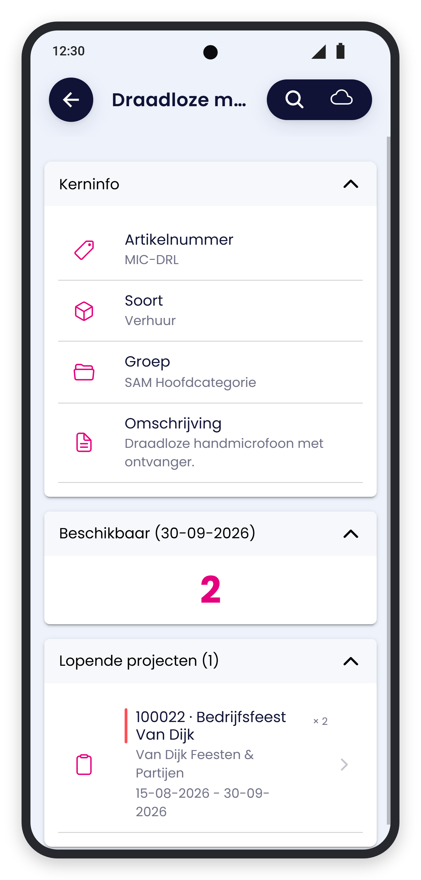 Artikel Draadloze microfoon met Kerninfo, Beschikbaar en Lopende projecten